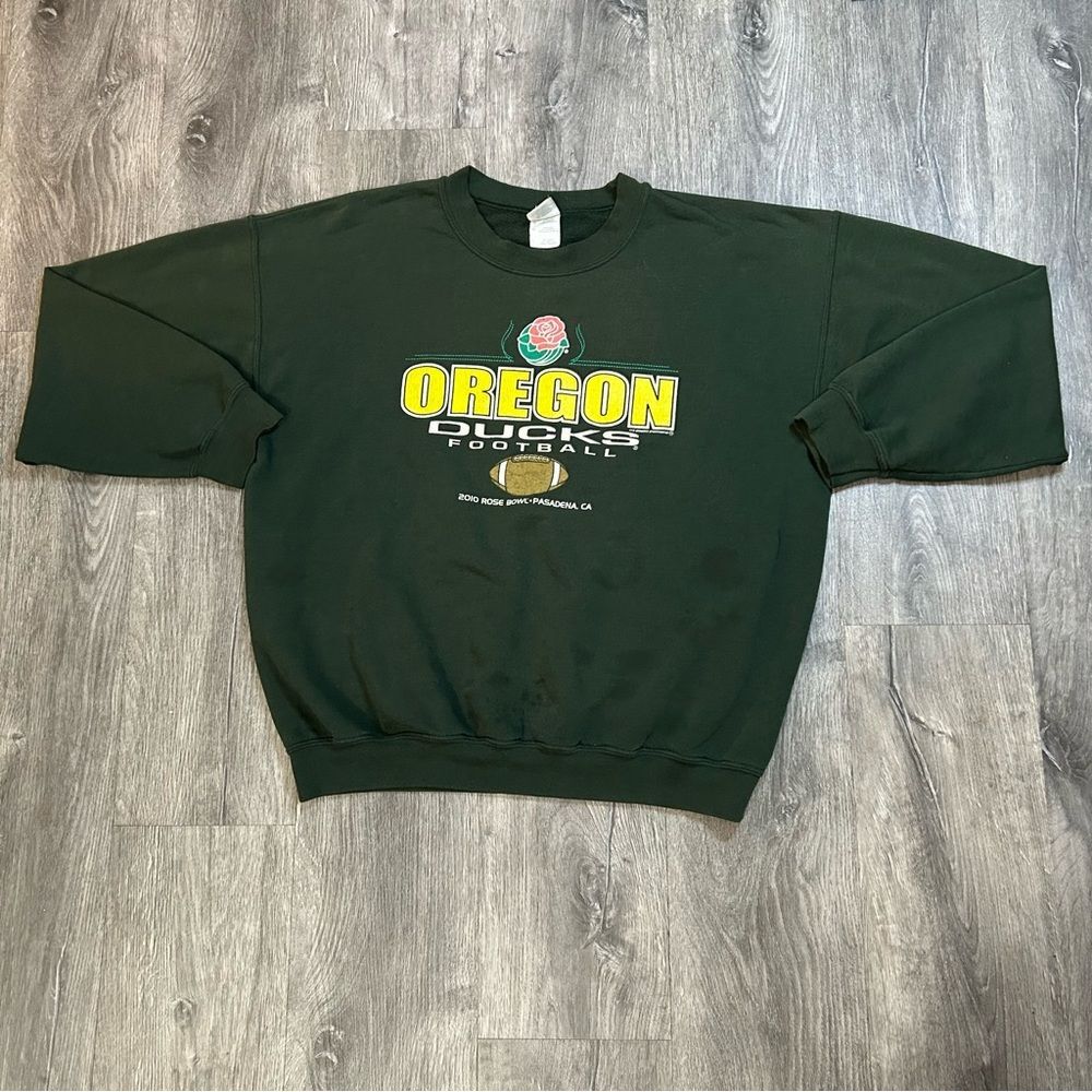 Vintage Oregon Ducks 2010 Rose Bowl Sweatshirt Large Green Retro Streetwear Vtg